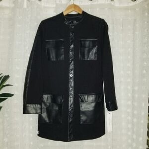 Calvin Klein Women's Black Blazer with Faux Leather Trim